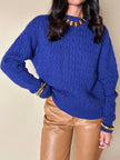 Maglione a trecce girocollo blu Cloisonne Alba Fornari