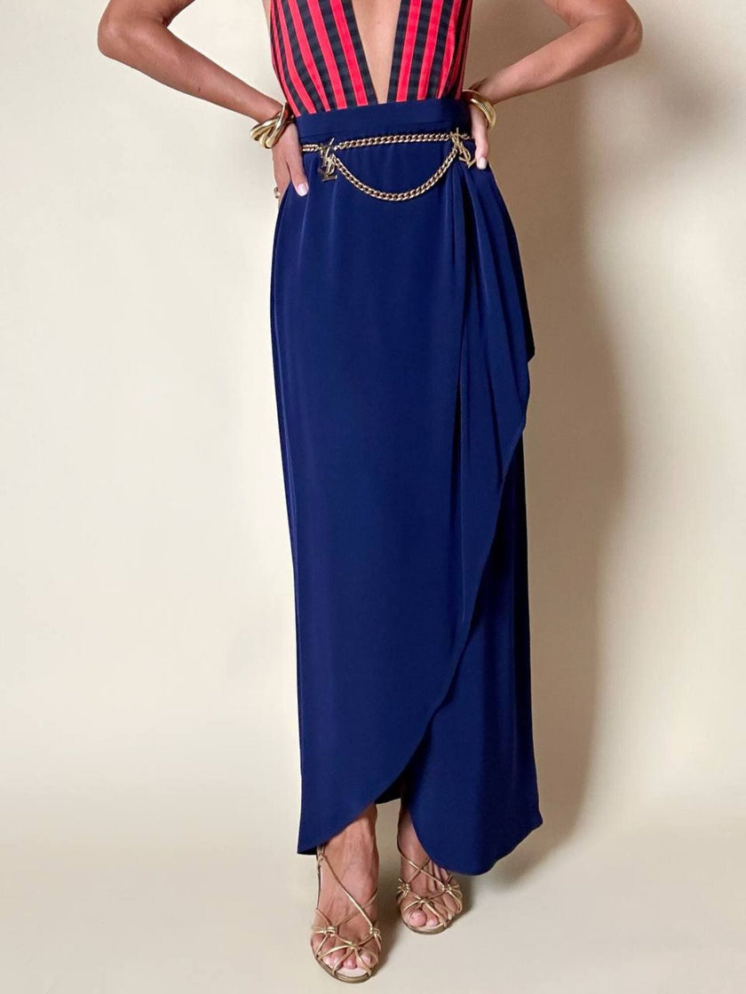 Gonna Yves Saint Laurent modello lungo a portafoglio blu oltremare
