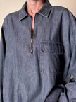 Blusa Yves Saint Laurent oversize in denim grigio con zip e logo ricamato