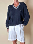 Pullover Valentino Garavani in cotone blu navy con dettagli bianchi