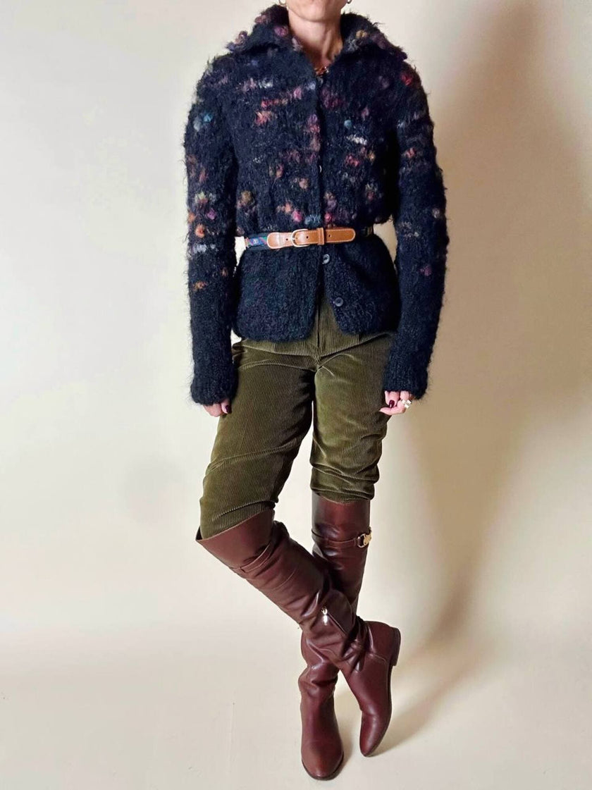 Pantalone a vita alta in corduroy verde oliva Rizzi Sport