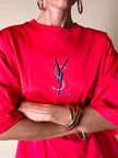 T-shirt Yves Saint Laurent  in cotone rosso con maxi logo YSL