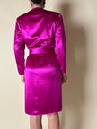 Wrap dress in raso ciclamino con cintura in coordinato “Sartoria Oriana Neri”