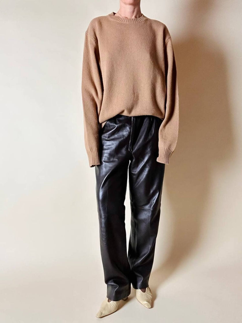 Pantalone vintage in pelle testa di moro