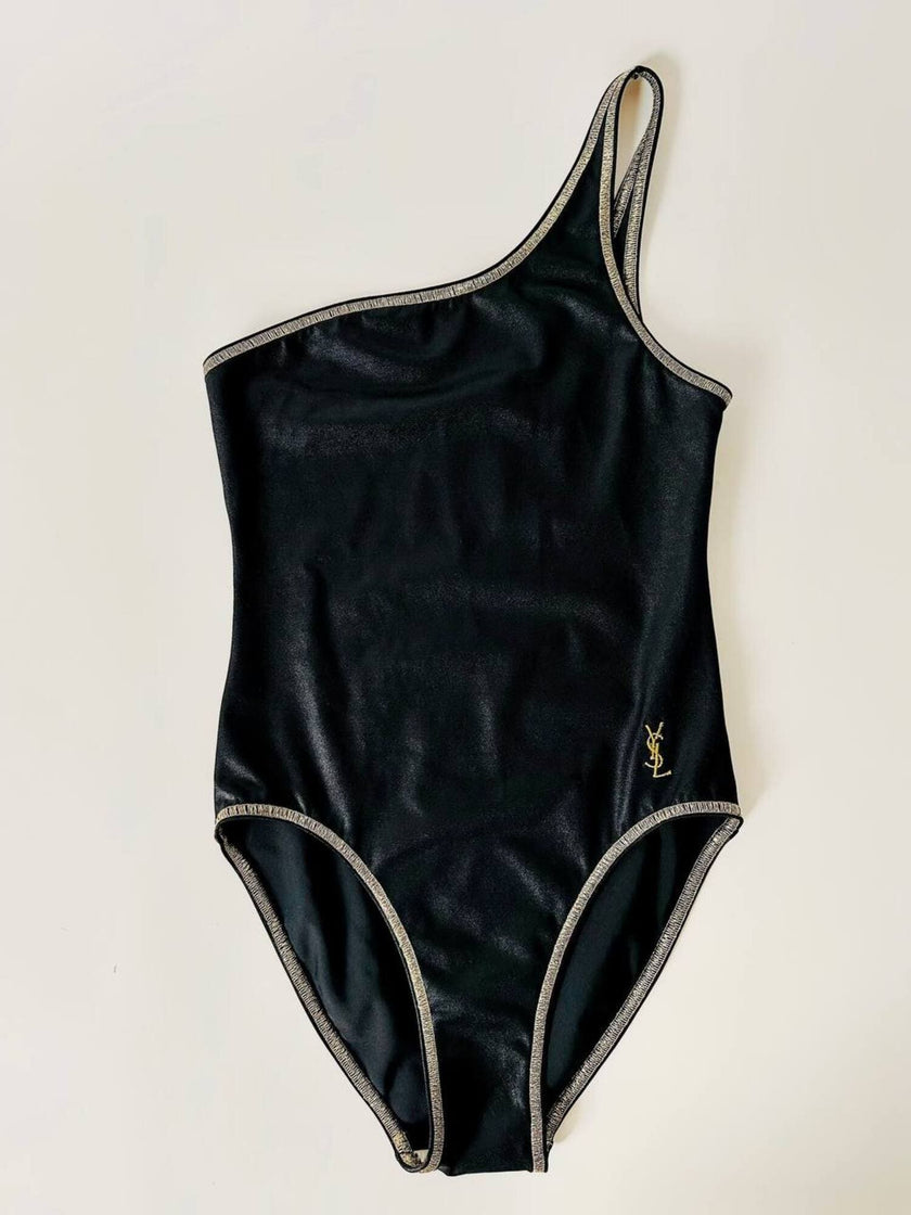 Costume vintage Yves Saint Laurent modello intero monospalla con profili dorati