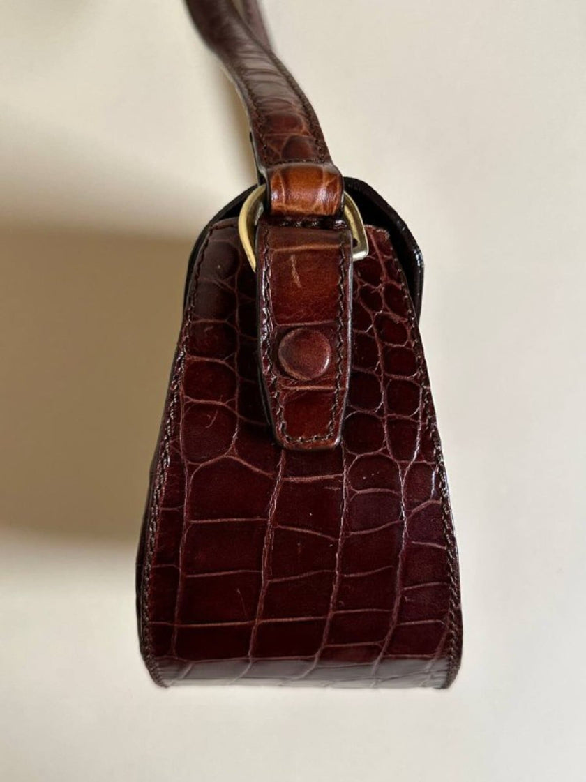 Bandoulière in pelle stampa coccodrillo color cognac “Andrea Mabiani”