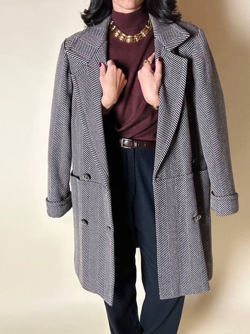 Cappotto sartoriale in lana spinata con bottoni Yves Saint Laurent