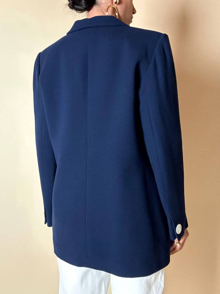 Blazer Yves Saint Laurent vintage blu oltremare con bottoni logati di madreperla