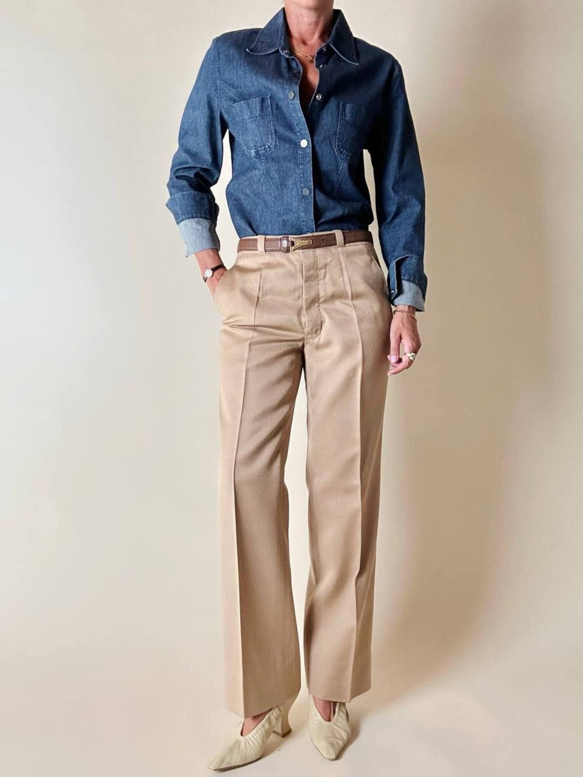 Camicia Fendissime in denim blu con bottoni  moneta da 10 lire