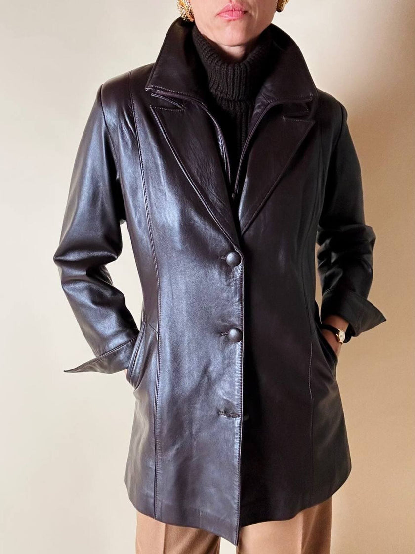 Dunkelbraune Vintage-Lederjacke mit integrierter Weste