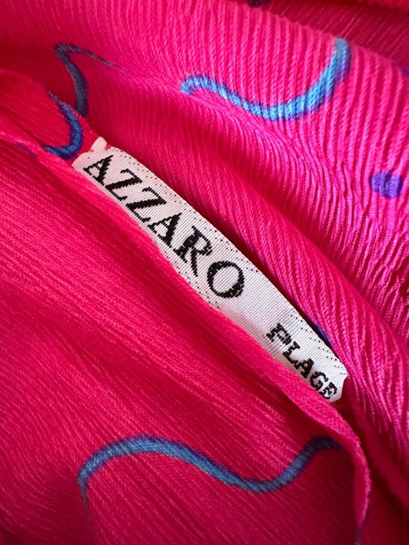 Abito lungo con spacco centrale fucsia fantasia astratta “Azzaro Paris”