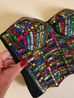 Bustier in paillettes multicolor e pizzo nero