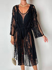Kimono vintage in tulle nero con ricami floreali