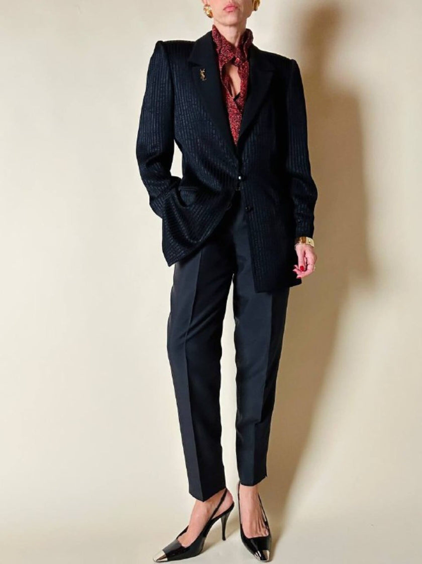 Pantalone vintage Gucci modello a vita alta con piega in seta nera