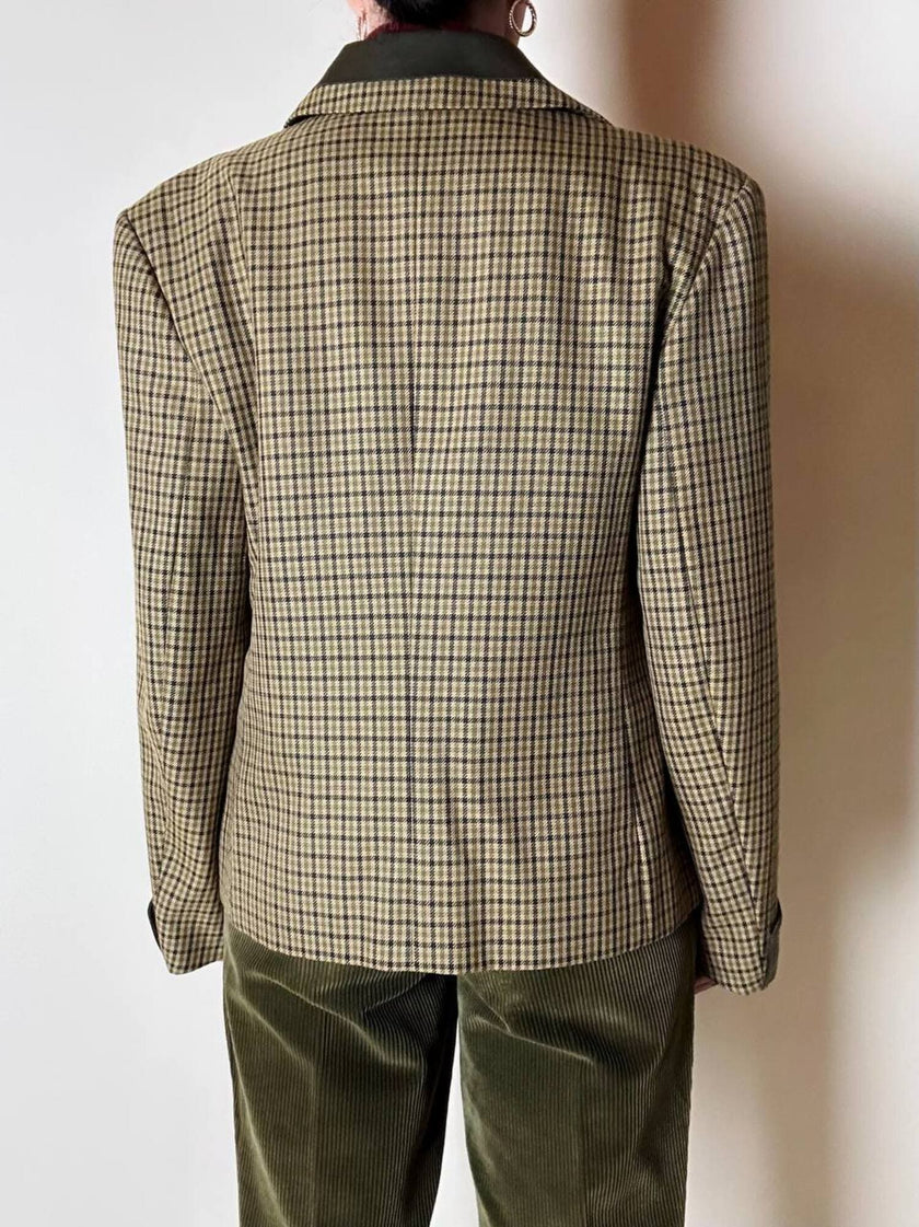 Blazer Byblos in rasato di lana pied de poule beige e verde con riporti verde oliva