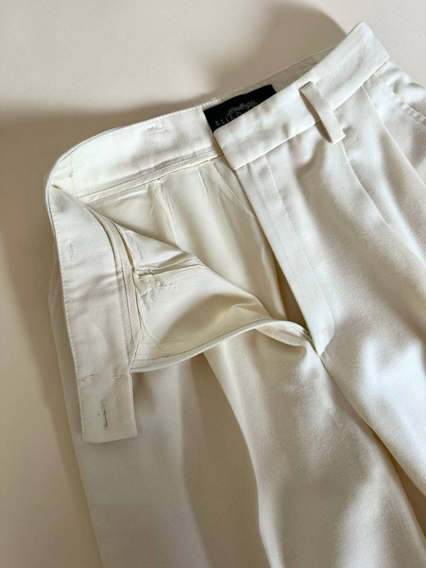 Pantalon vintage en laine et cachemire crème Ellen Tracy