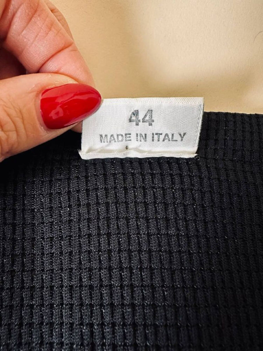 Mini dress oro in tessuto operato con profili neri in raso nero  “Yves Saint Laurent”