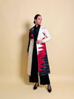 Cappotto redingote in lana fantasia astratta