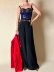 Bustier ricamato in paillettes bluette e strass multicolor