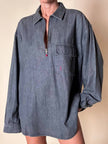 Blusa Yves Saint Laurent oversize in denim grigio con zip e logo ricamato