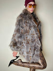 Pelliccia oversize in volpe mélange nei toni del grigio marrone Diana & Ivana