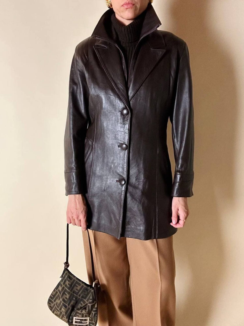 Dunkelbraune Vintage-Lederjacke mit integrierter Weste