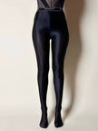Collant vintage Yves Saint Laurent in lycra lucida nera con elastico logato