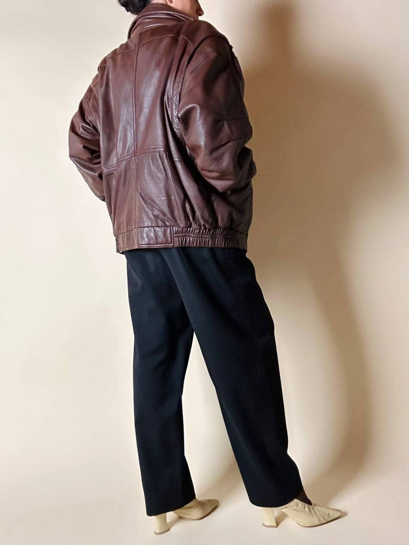Bomber vintage stile aviator in pelle marrone Stenley