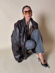 Bomber aviator oversize in pelle testa di moro