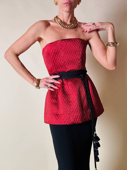 Bustier couture in seta operata rosso sangria