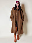 Cappotto lungo oversize in lana e cachemire cammello scuro con cintura in coordinato