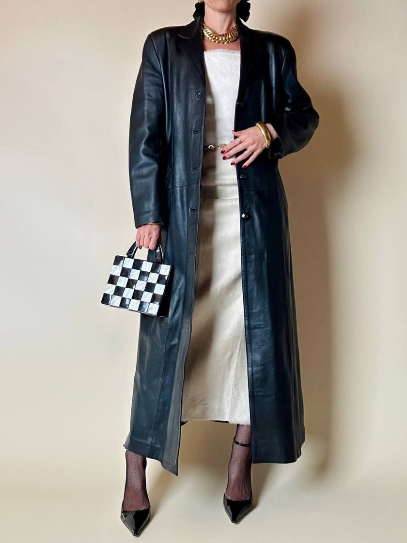 Cappotto lungo in pelle nera