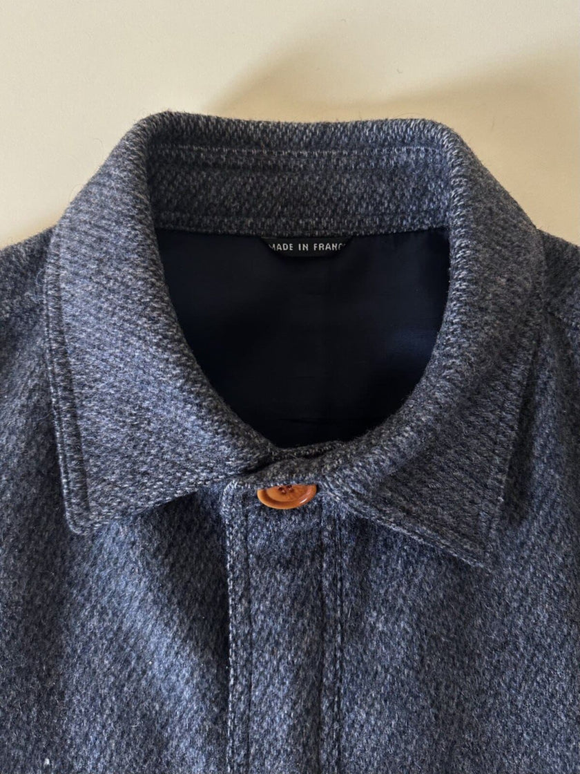 Bomber Yves Saint Laurent in lana grigio mélange con bottoni color cuoio