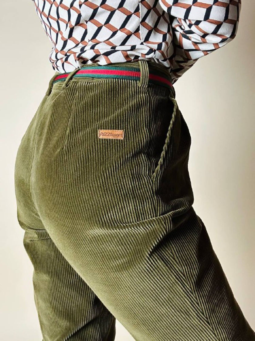 Pantalone a vita alta in corduroy verde oliva Rizzi Sport