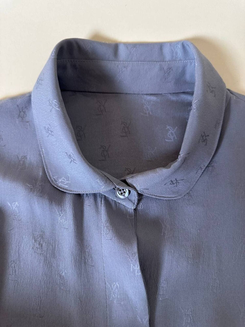 Camicia in seta Jacquard gray con logo YSL allover