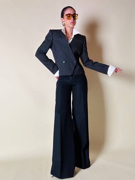 Mini blazer doppiopetto gessato in lana nera “Salvatore Ferragamo”