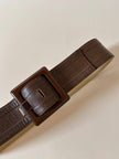 Cintura vintage Yves Saint Laurent in pelle marrone con maxi fibbia in resina