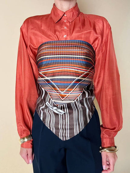 Camicia vintage in seta corallo con bottoni di madreperla