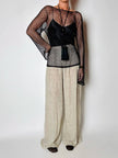 Pantalone a palazzo vintage Emporio Armani in seta goffrata champagne operata con filo metallico