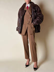 Tailleur giacca/pantalone in rasato di lana color caramello “Byblos”