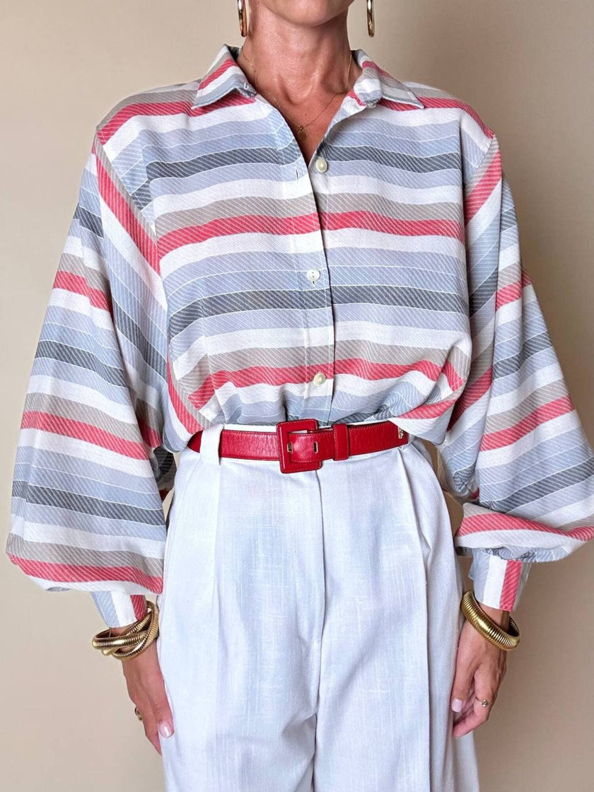 Camicia Yves Saint Laurent a righe multicolori con manica a pipistrello