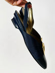 Slingback vintage Yves Saint Laurent blu notte con cuori gioiello dorati