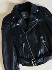 Giacca Biker vintage in pelle nera Brooklyn Bridge Factory