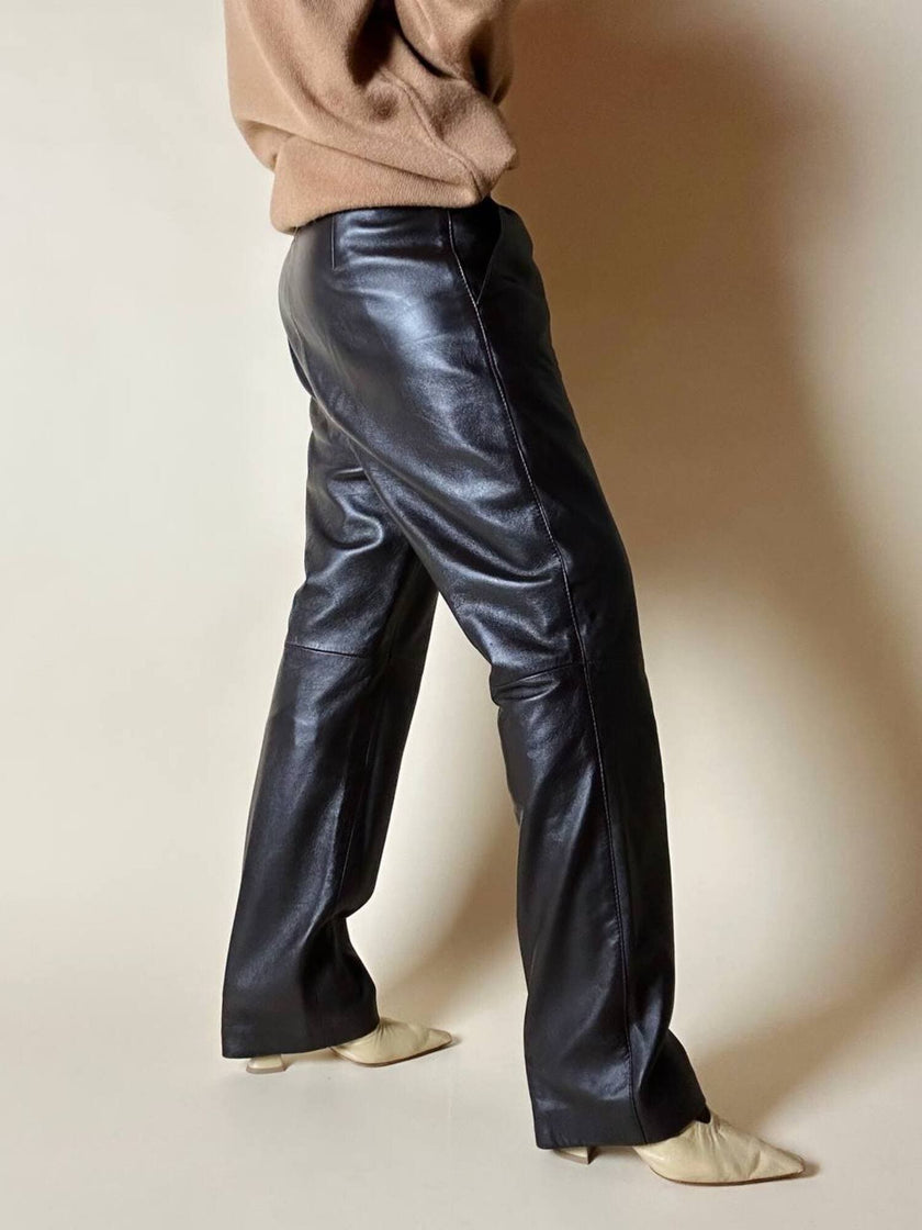 Pantalone vintage in pelle testa di moro