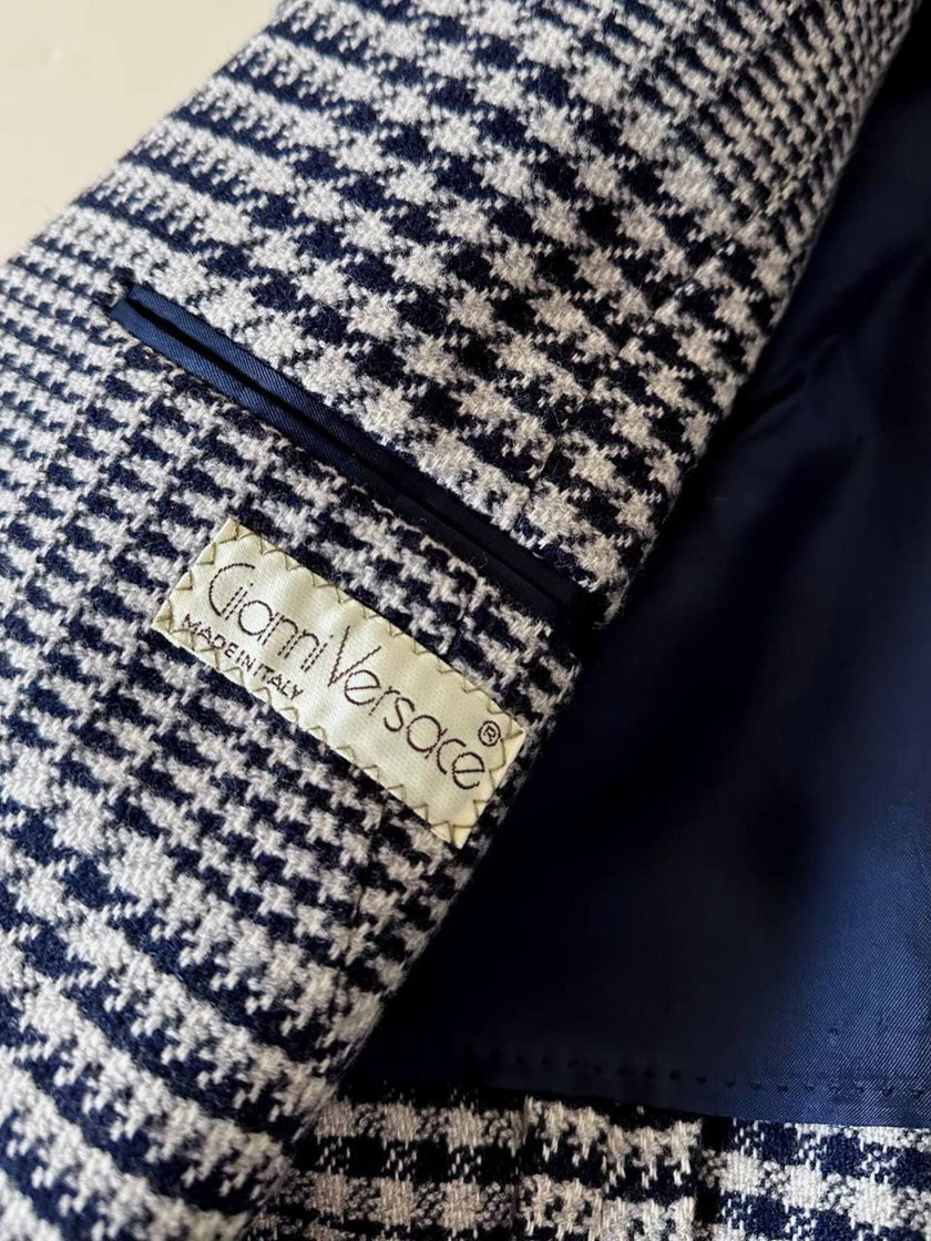 Blazer vintage Gianni Versace in lana jacquard fantasia principe di Galles