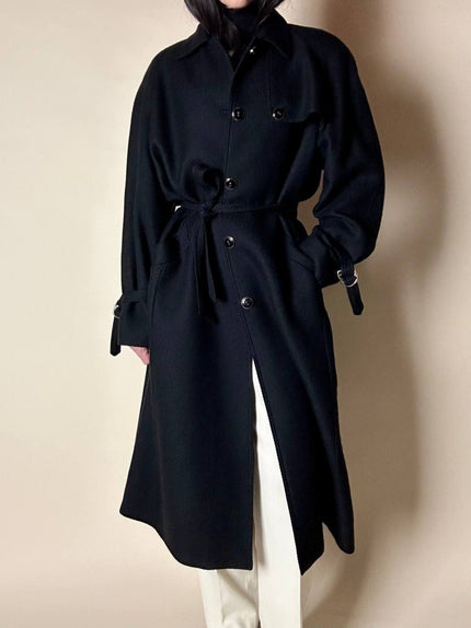 Cappotto lungo vintage in lana nera con taglio trench CGV Firenze