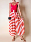 Gonna-pantalone sartoriale in chiffon di seta bianco e rosso a righe