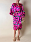 Vintage Yves Saint Laurent Wickelkleid aus Seidensatin mit Blumenmuster