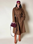 Cappotto lungo oversize in lana e cachemire cammello scuro con cintura in coordinato