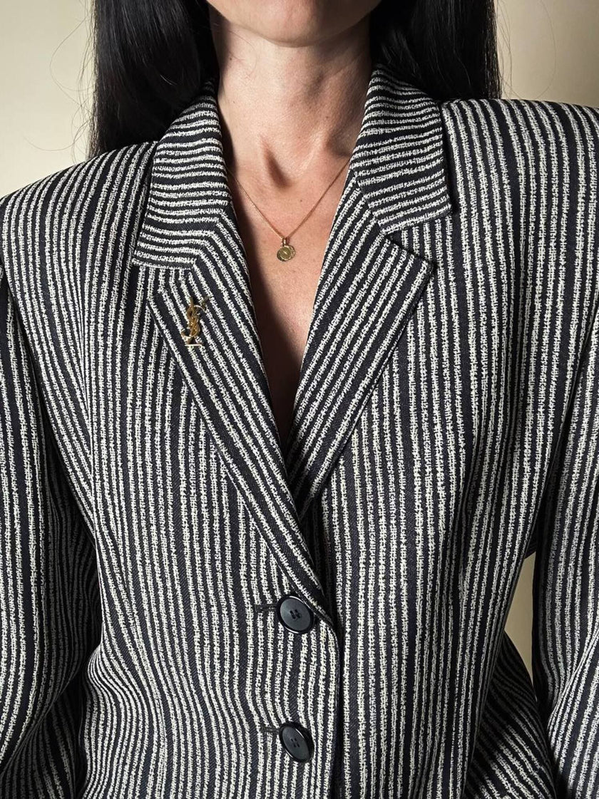 Blazer vintage Yves Saint Laurent a righe verticali panna e nero